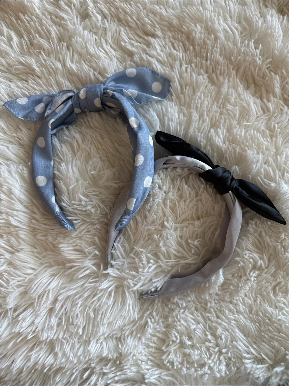 Set of 2 Blue Polka Dot & Gray Knot Headbands